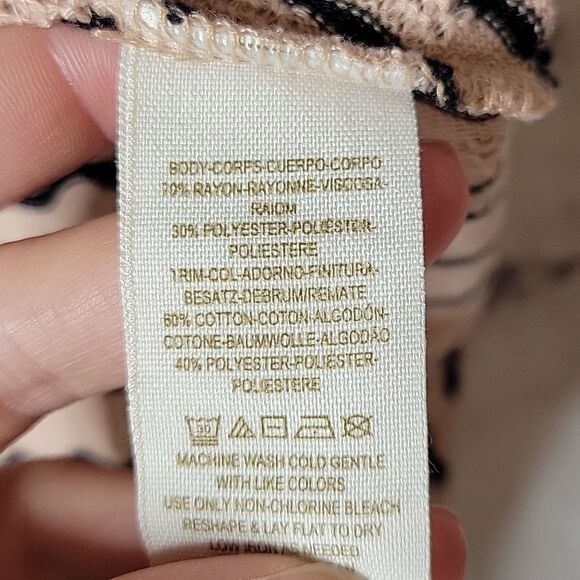 Free People Wavy Pointelle Tan/Black Peplum Top - Picture 4 of 5